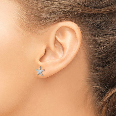 Sterling Silver Rhodium-plated CZ Micro pav������ Starfish Post Earrings