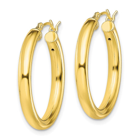 Sterling Silver Gold-Tone Polished 3x25mm Hoop Earrings