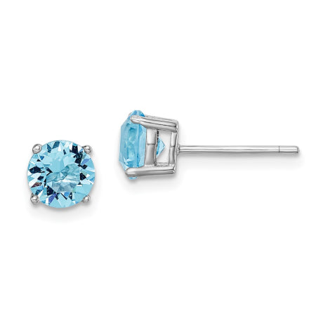 Sterling Silver Rhod-pltd Aqua Blue Crystal Birthstone Earrings