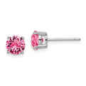 Sterling Silver Rhod-pltd Pink Crystal Birthstone Earrings