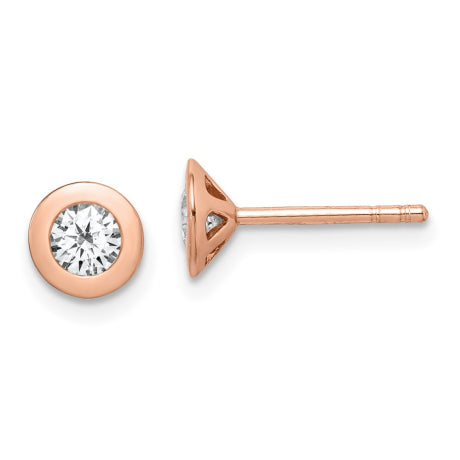 Sterling Silver Rose-tone Brushed CZ Post Earrings