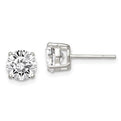 Sterling Silver 7mm Round Basket Set CZ Stud Earrings