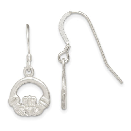 Sterling Silver Diamond-cut Claddagh Dangle Earrings