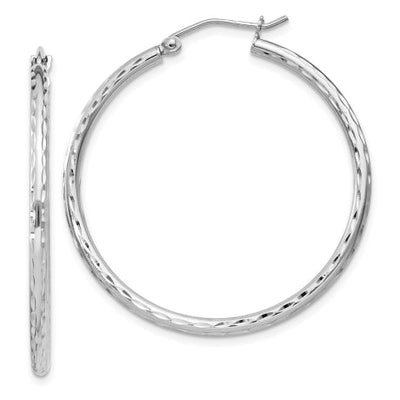 Sterling Silver Rhodium-plated 2mm Diamond Cut Hoop Earrings