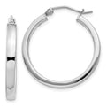 Sterling Silver Rhodium-plated Concave 3x25mm Square Tube Hoop Earrings