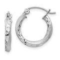 Sterling Silver RH-plated Satin Diamond-cut 2.5x15mm Twisted Hoop Earrings