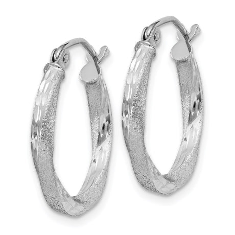 Sterling Silver RH-plated Satin Diamond-cut 2.5x18mm Twisted Hoop Earrings