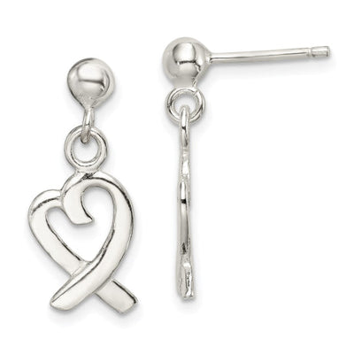 Sterling Silver Heart Dangle Post Earrings