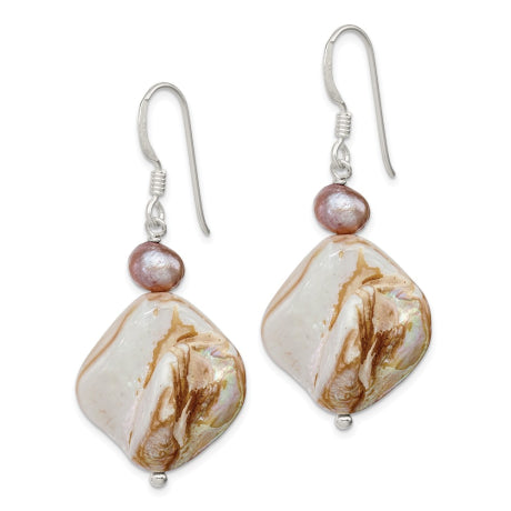 Sterling Silver Mother of Pearl/Light Brown FWC Pearl Earrings