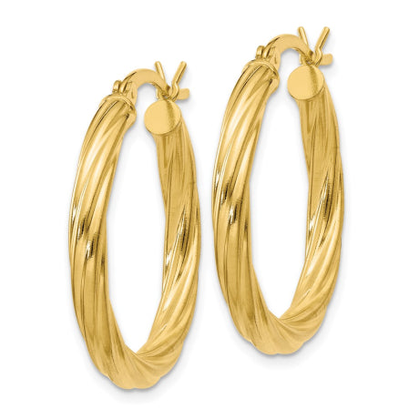 Sterling Silver Gold Flash Plated Twisted 3.5x25mm Hoop Earrings