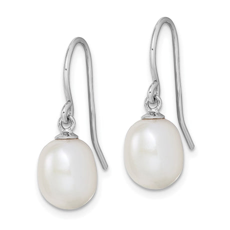 Sterling Silver Rhodium-plated White 8-9mm Drop FWC Pearl Dangle Earrings