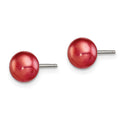 Sterling Silver 6.5-7mm FW Cultured Button Pearl Burgundy Earrings