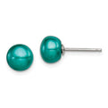 Sterling Silver 6-7mm FW Cultured Button Pearl Teal Earrings