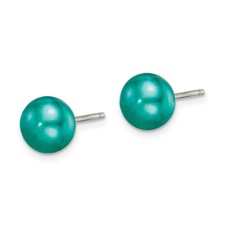 Sterling Silver 6-7mm FW Cultured Button Pearl Teal Earrings