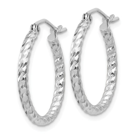 Sterling Silver Rhodium Plated Diamond-cut 2x20mm Hoop Earrings