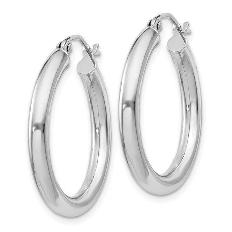 Sterling Silver Rhodium-plated 3mm Round Hoop Earrings