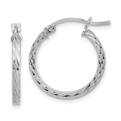 Sterling Silver Rhodium-plated Diamond-cut 2x20mm Square Tube Hoop Earrings