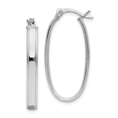 Sterling Silver Rhodium Plated Oval Hoop Earrings