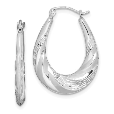 Sterling Silver Rhodium-plated D/C Scalloped Hoop Earrings