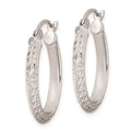 Sterling Silver Rhodium Plated Diamond Cut Oval Hoop Earrings