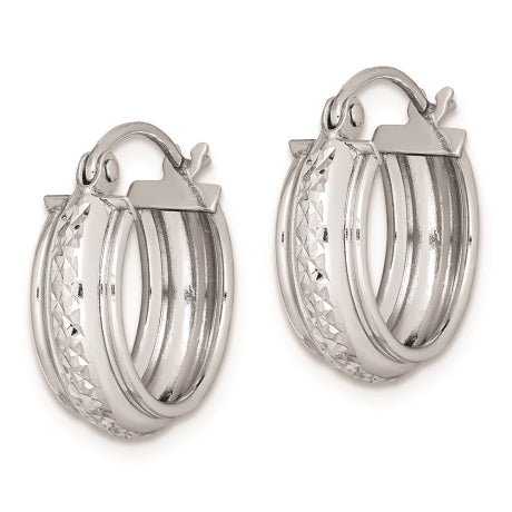 Sterling Silver Rhodium Plated Diamond Cut Hoop Earrings