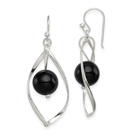 Sterling Silver Twist Dangle Onyx Earrings