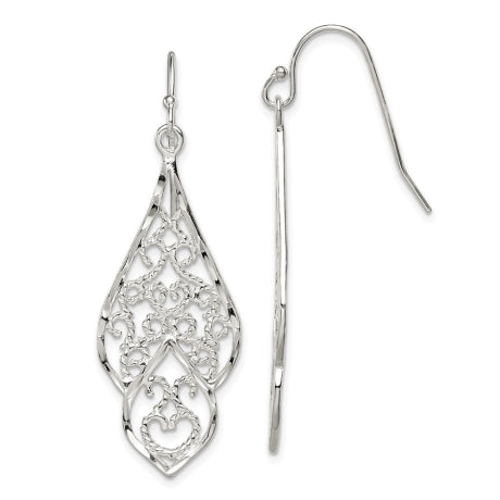 Sterling Silver Diamond Cut Filigree Dangle Earrings