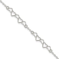 Sterling Silver 9inch Polished Fancy Heart Link Anklet