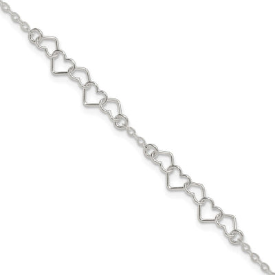 Sterling Silver 9inch Polished Fancy Heart Link Anklet