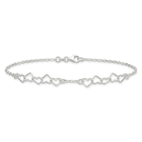 Sterling Silver 9inch Polished Fancy Heart Link Anklet