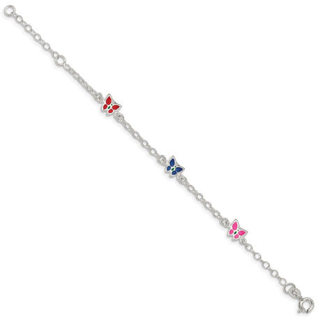 Sterling Silver Enamel Butterfly Childs 5in Plus 1in ext Bracelet