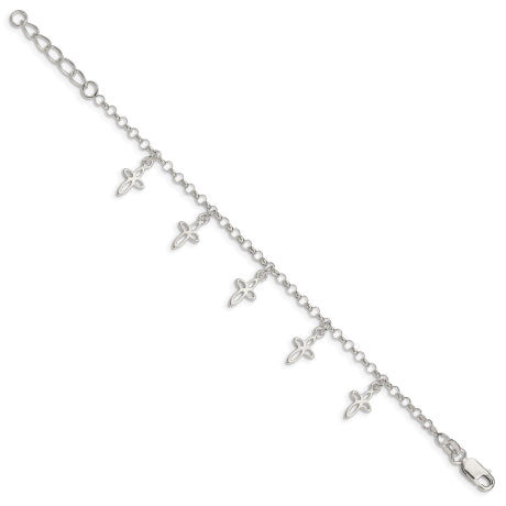 Sterling Silver Cross Charm Child's 5in Plus 1in ext. Bracelet