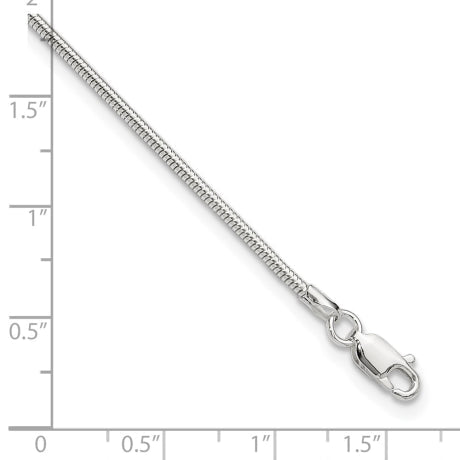 Sterling Silver 1.5mm Round Snake Chain 9in Plus 1in ext. Anklet