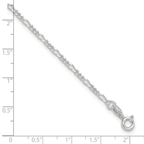 Sterling Silver Diamond Cut Polished Figaro 9in Plus 1in ext. Anklet