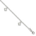 Sterling Silver Polished Puffed Heart 9in Plus1in Ext Anklet