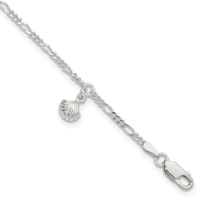 Sterling Silver Polished Shell 9in Plus 1in Ext. Anklet