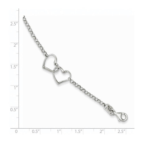 Sterling Silver Rhodium Plated Heart Bracelet