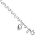 Sterling Silver Heart-link with Heart Charm Anklet