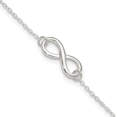 Sterling Silver Polished 9in Plus 1in. Ext. Infinity Symbol Anklet