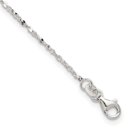 Sterling Silver Twisted Serpentine Heart 9 inch Plus 1.5 inch ext. Anklet