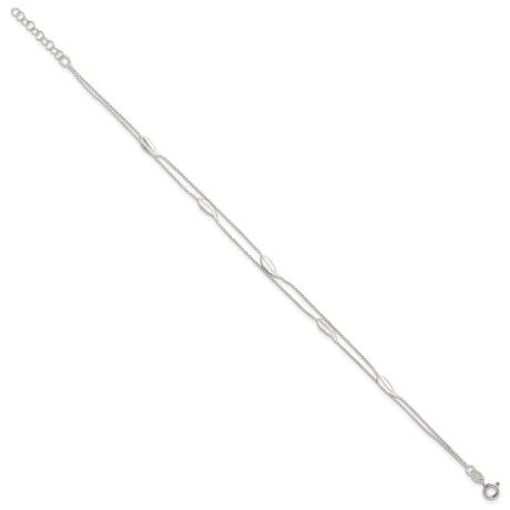 Sterling Silver Polished 2-Strand Feather 9in Plus 1in Ext Anklet