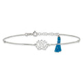 Sterling Silver Lotus with Blue Fabric Tassel 9in Plus 1in ext. Anklet