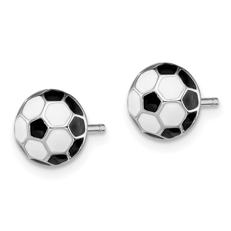 Sterling Silver Rhodium-plated Madi K Enamel Soccer ball Post Earrings