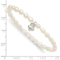 Sterling Silver Heart Freshwater Cultured Pearl 5 inch Stretch Bracelet