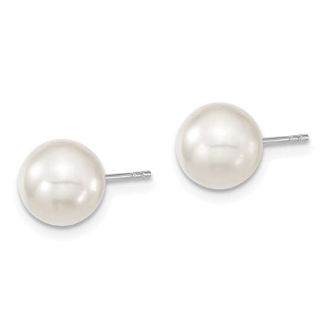 Majestic Sterling Silver Rhodium-plated 8-9mm White Imitation Shell Pearl Stud Earrings