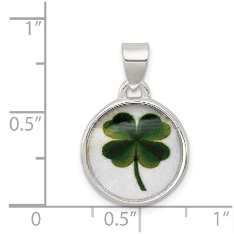 Sterling Silver 4 Leaf Clover Clear Enamel Pendant