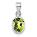 Sterling Silver Rhodium-plated Polished Peridot Oval Pendant