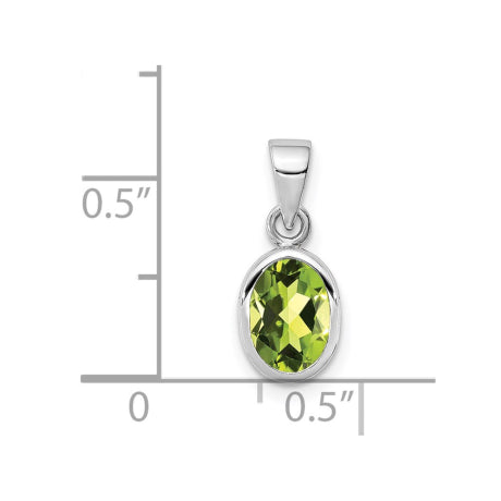 Sterling Silver Rhodium-plated Polished Peridot Oval Pendant