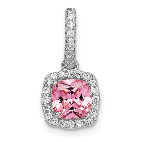 Sterling Silver Rhodium-plated Pink & White CZ Slide