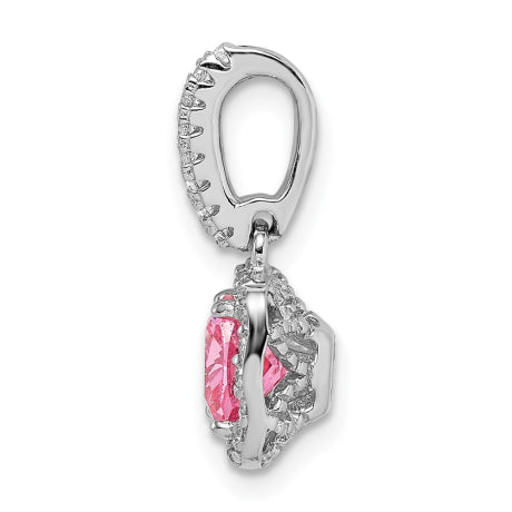 Sterling Silver Rhodium-plated Pink & White CZ Slide